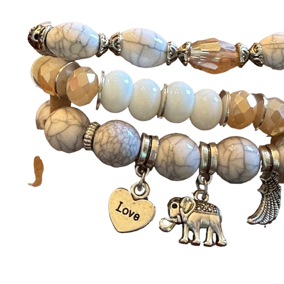 Boho 3 Piece Glass and Silver Charm Bracelet Set - Picture 3 of 4